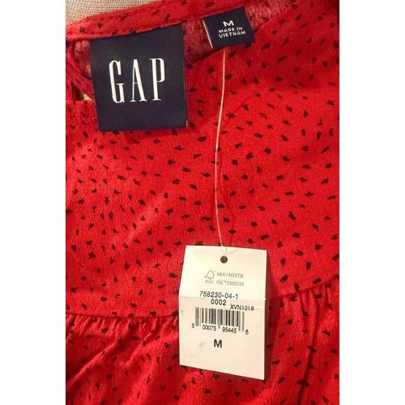Gap Blouse Top Womens Medium Red Pleated Tiered Long Sleeve Back Keyhole Button - Picture 6 of 6